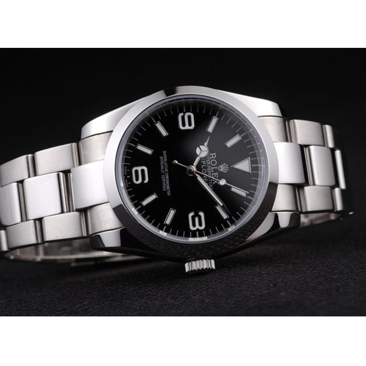 Aaa replica watch Black Dial Polished Rolex Stainless Steel Explorer 98087 0703